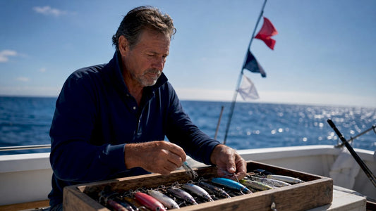 Angler preparing tournament lures on fishing boat