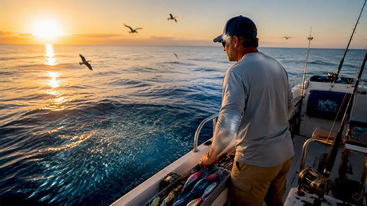 Angler observing baitfish school offshore