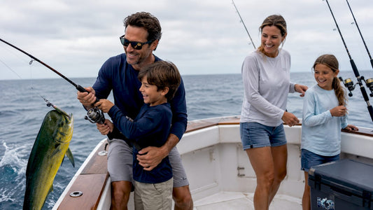 Family catching Mahi-Mahi offshore on boat
