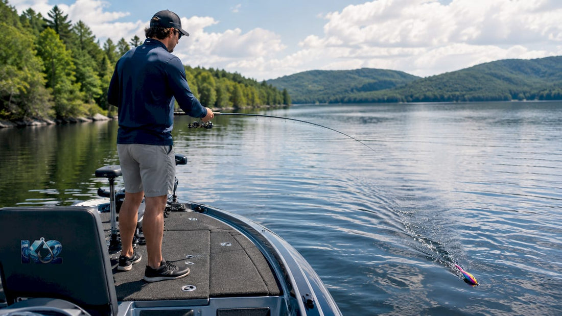 Angler trolling a lure on a fishing boat