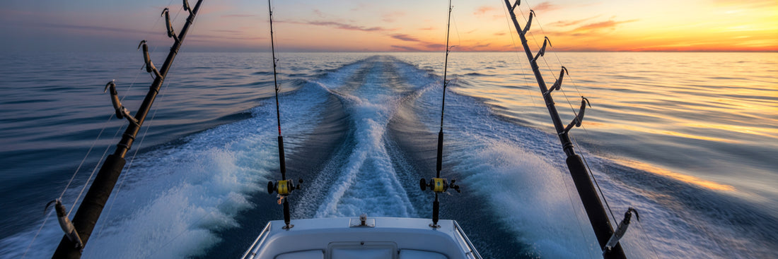 Offshore trolling setups at sunrise.