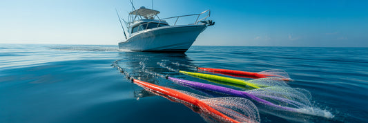 Offshore trolling lures in boat wake