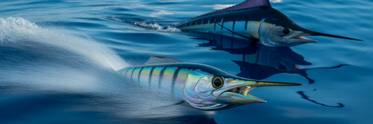 Offshore trolling lure attracting a marlin.