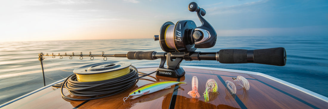 Big-game fishing gear on boat deck