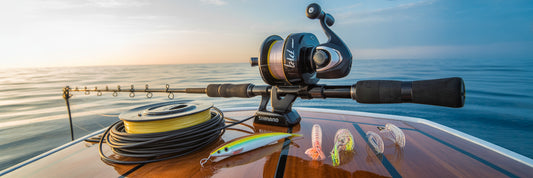 Big-game fishing gear on boat deck