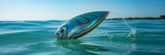 Handcrafted offshore trolling lure in action