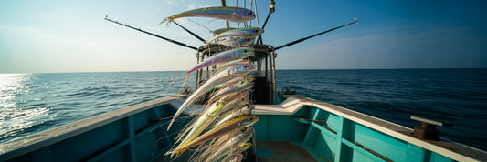 Offshore trolling setups in boat wake
