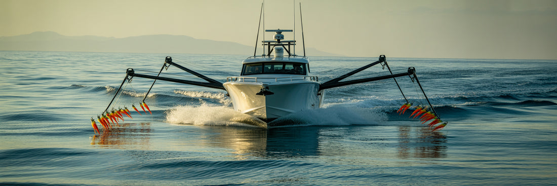 Balanced offshore trolling lure setup.