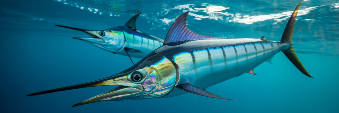 Offshore trolling lure pursued by marlin.