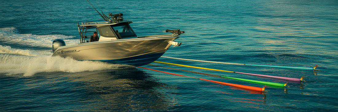 Optimized offshore trolling spread in action.