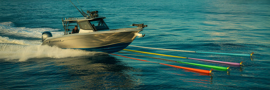 Optimized offshore trolling spread in action.