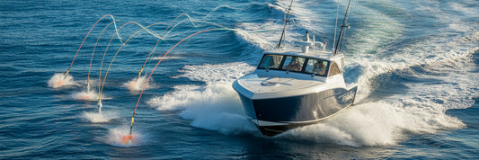Perfect trolling spread for offshore fishing.