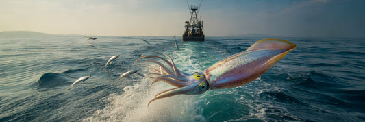 Offshore squid chain trolling teaser.