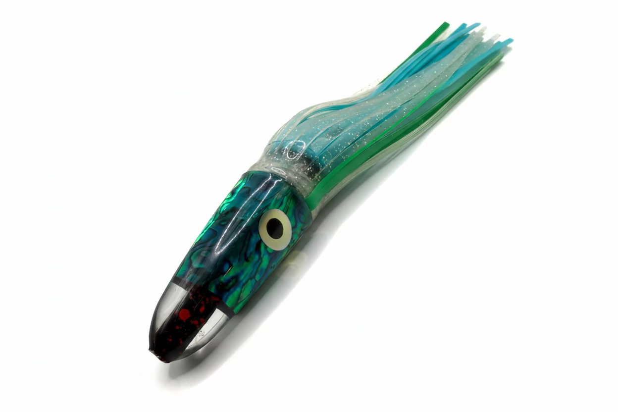 light green squid fishing lure on a white background