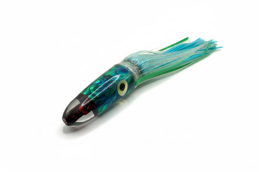 light green squid fishing lure on a white background