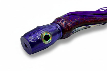 Purple and red abalone resin offshore trolling lure with realistic fish eye